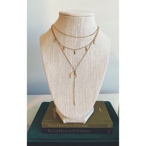 Layered Gold Chain & Crescent Horn Necklace